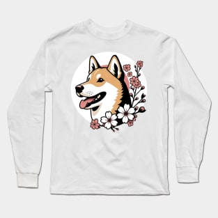 Canaan Dog Welcomes Spring with Cherry Blossoms Elegance Long Sleeve T-Shirt